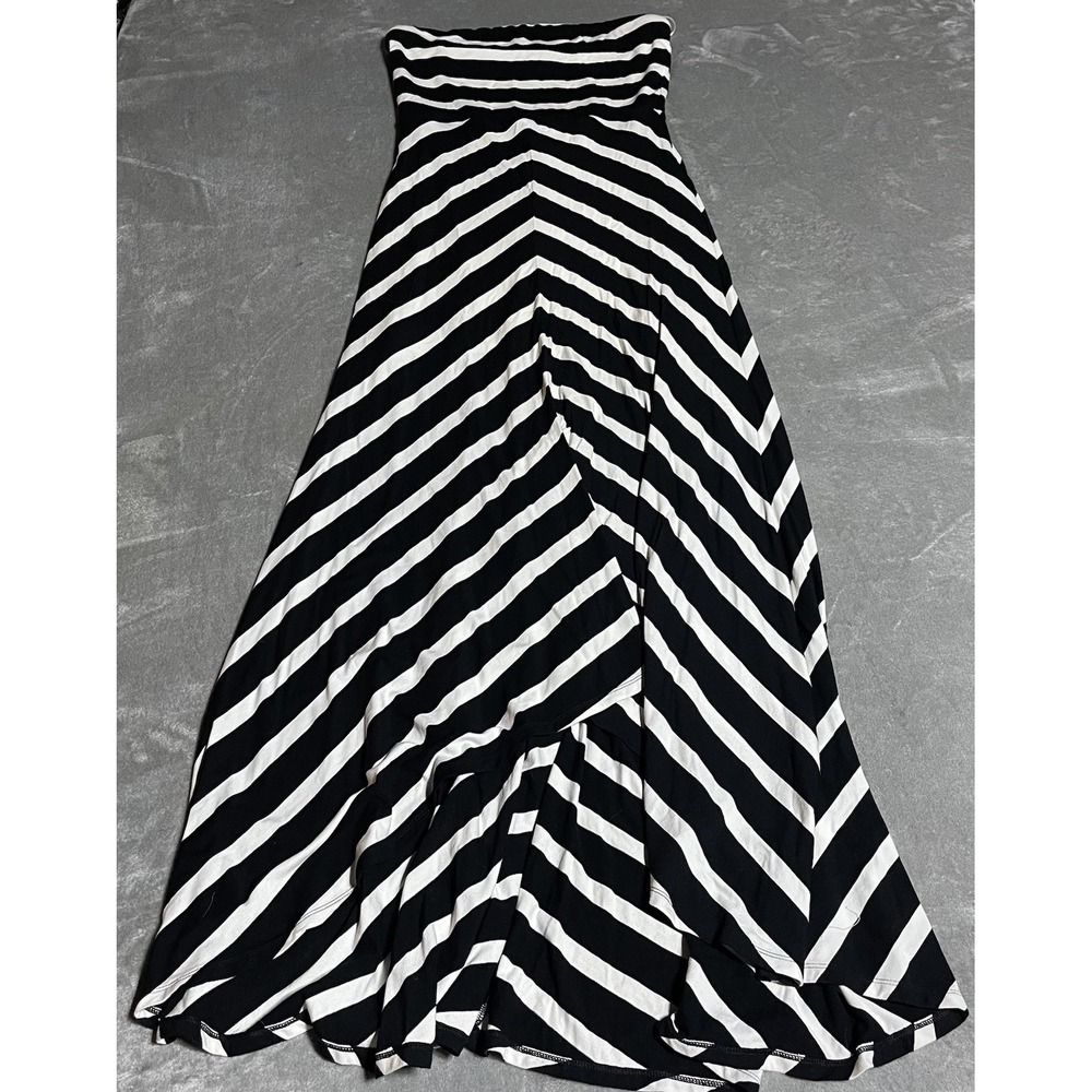White House Black Market Black & White Diagonal Stripe Strapless Maxi Dress